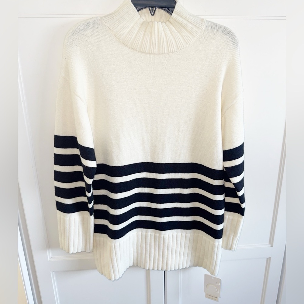 NWT Commense Miss Paris Mock Neck Stripe Sweater Black/White Women's Sweater XS - Picture 2 of 13